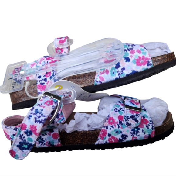Joules Floral Print Sandals Little Girls Size US 3 UK 2 Ankle Strap Cork Footbed - Picture 11 of 14